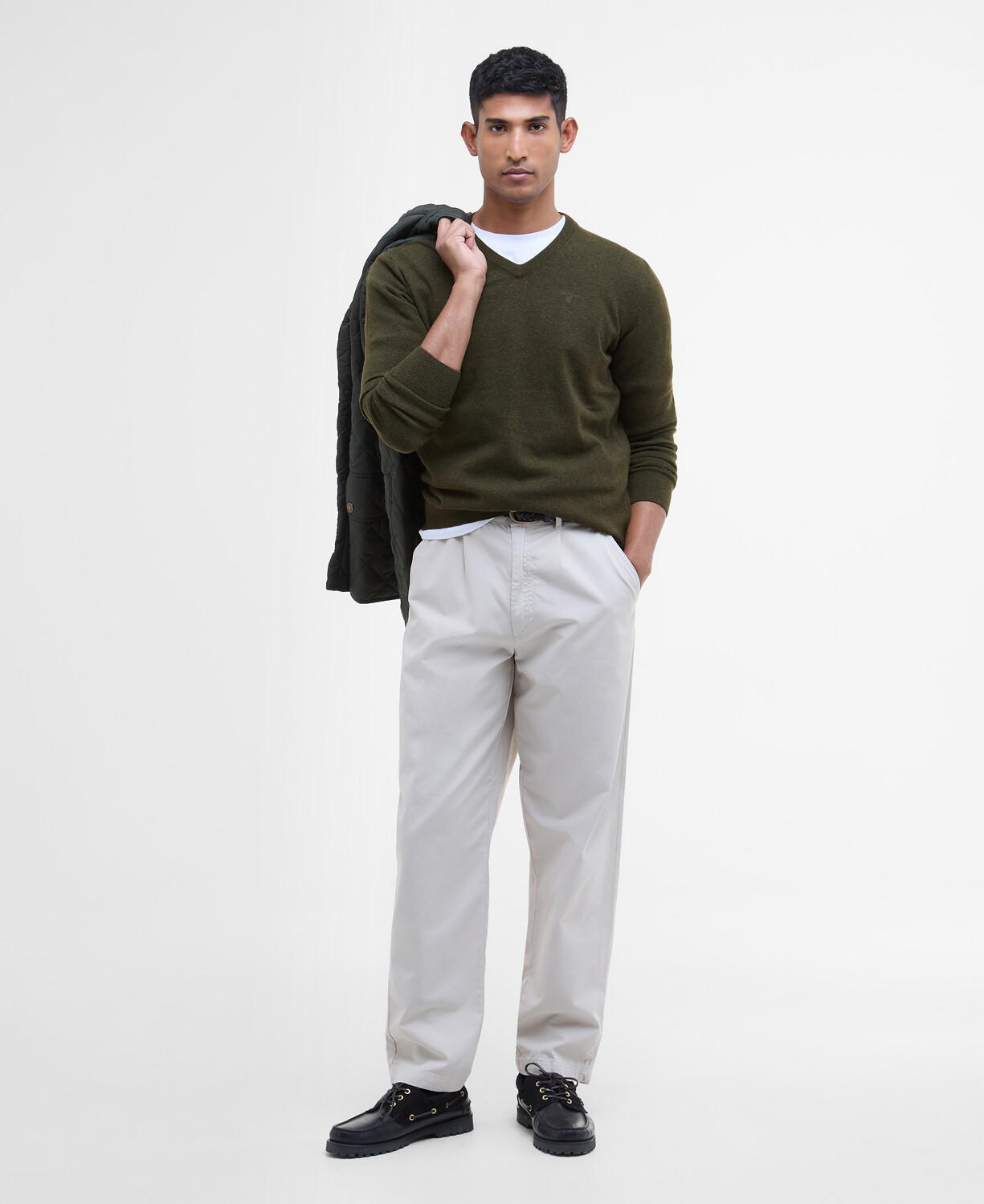 Essential Wool Seaweed V Neck Sweater