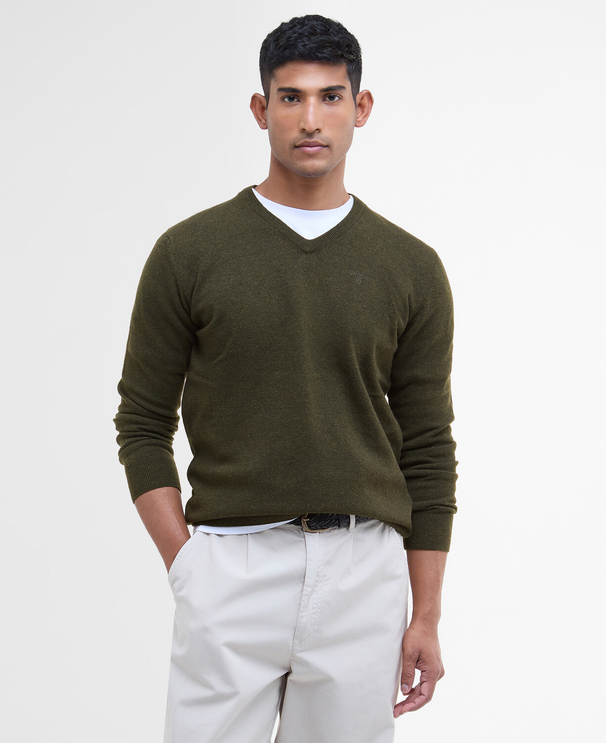 Essential Wool Seaweed V Neck Sweater