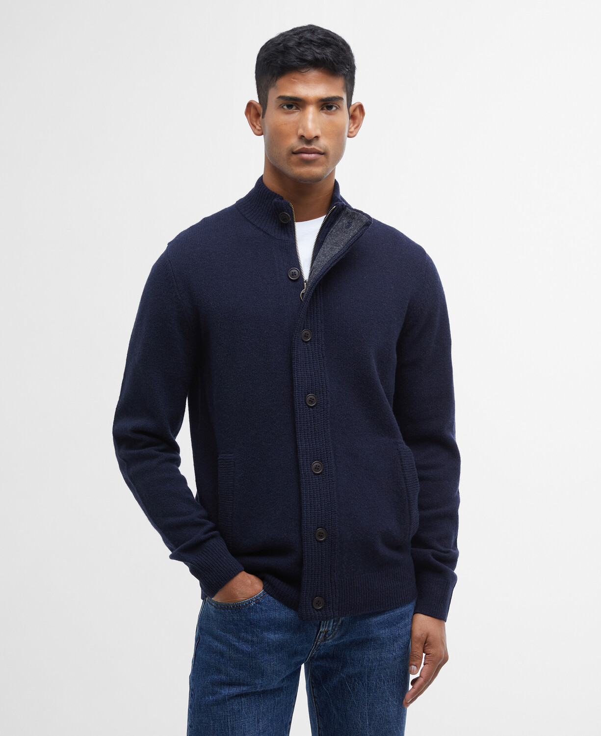 Essential Elbow Patch Zip Through Sweater
