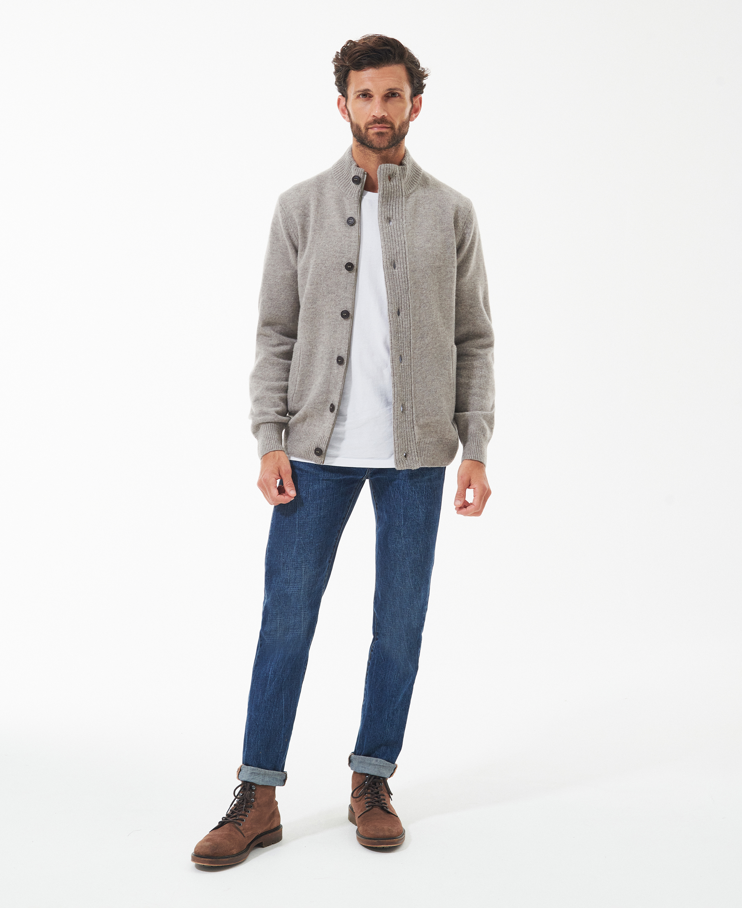 Essential Elbow Patch Zip Through Sweater